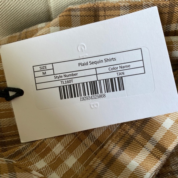 Gray Lab Tan Plaid Sequin Shirt - Picture 5 of 5